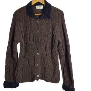 Vintage Y2K Lisa Nichols Cable Knit Wool Blend Button Up Brown Black Cardigan XL